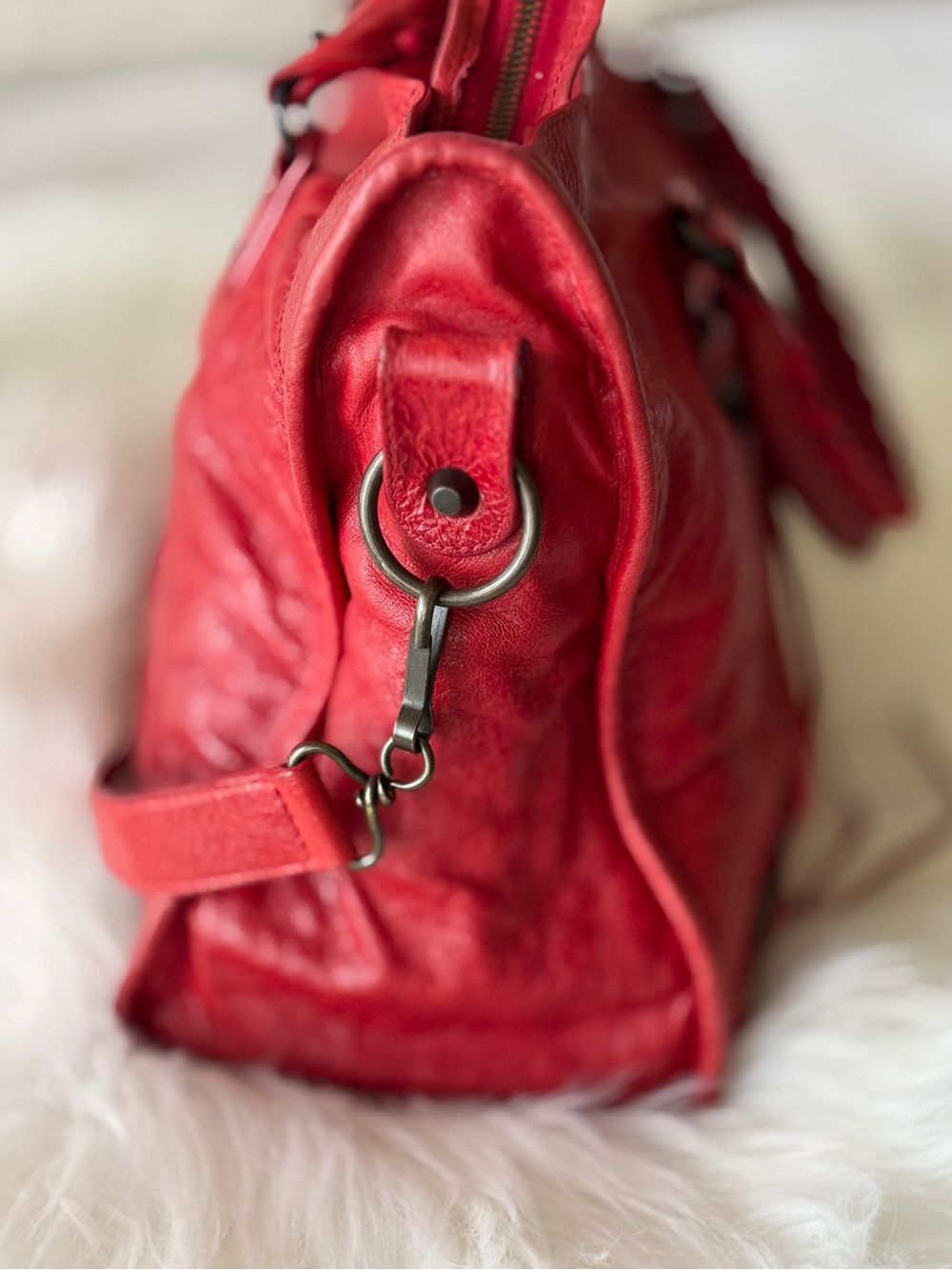 BALENCIAGA CITY BAG BRIGHT RED CHÈVRE LEATHER S/S 2007 MOTO BAG VINTAGE - Picture 12 of 16